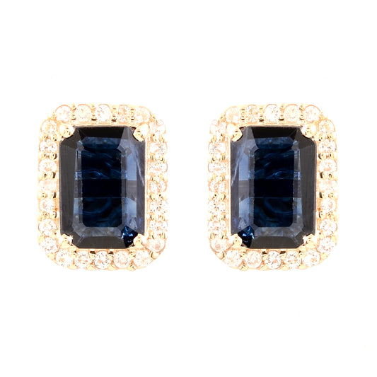 2.04 Ct Octagon Sapphire 14K Gold Earrings