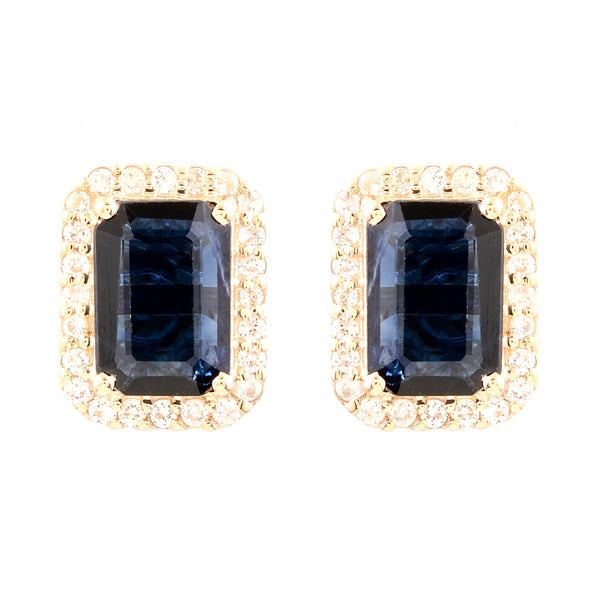 2.04 Ct Octagon Sapphire 14K Gold Earrings