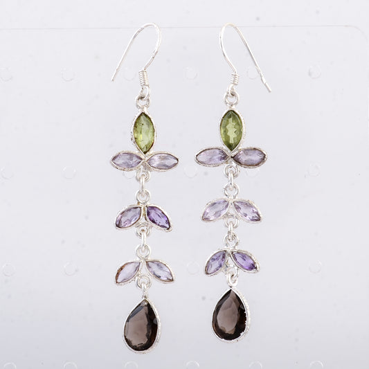 10.18 Ct Smoky Quartz, Peridot 925 Sterling Silver Earrings