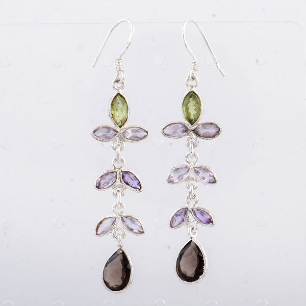 10.18 Ct Smoky Quartz, Peridot 925 Sterling Silver Earrings