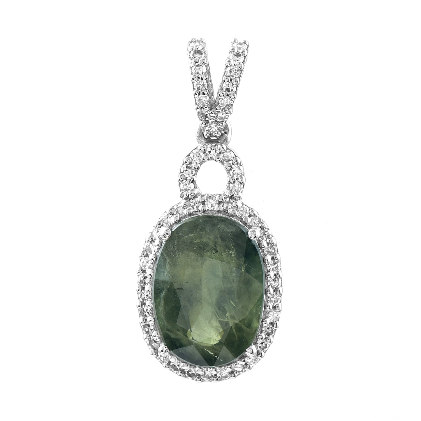3.02 Ct Oval Mixed Cut Natural Green Sapphire 950 Platinum Pendant