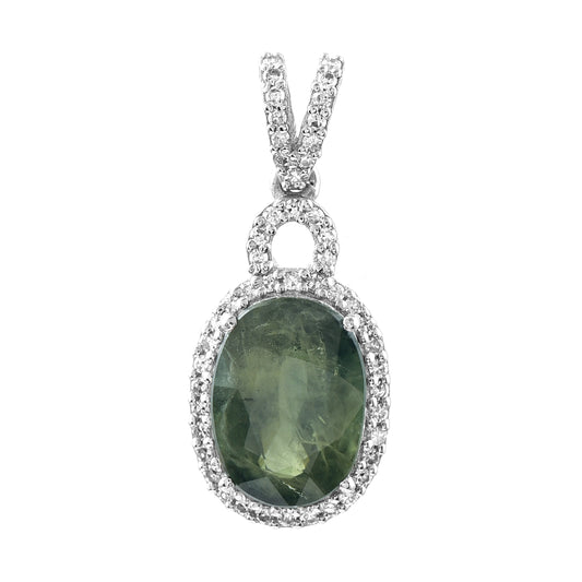 3.02 Ct Oval Mixed Cut Natural Green Sapphire 950 Platinum Pendant