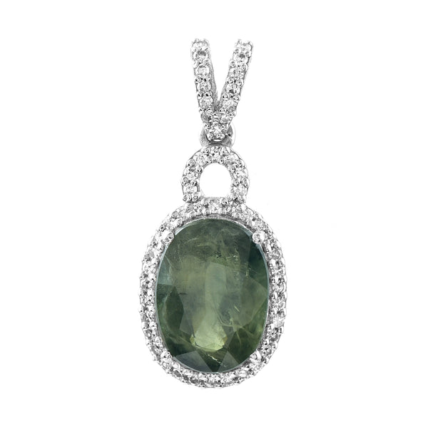 3.02 Ct Oval Mixed Cut Natural Green Sapphire 950 Platinum Pendant