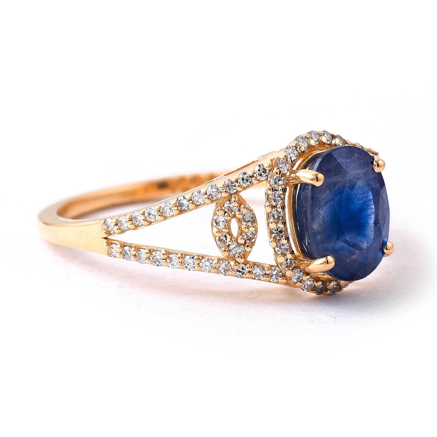 2.50 Ct Oval Mixed Cut Natural Sapphire 14K Gold Ring