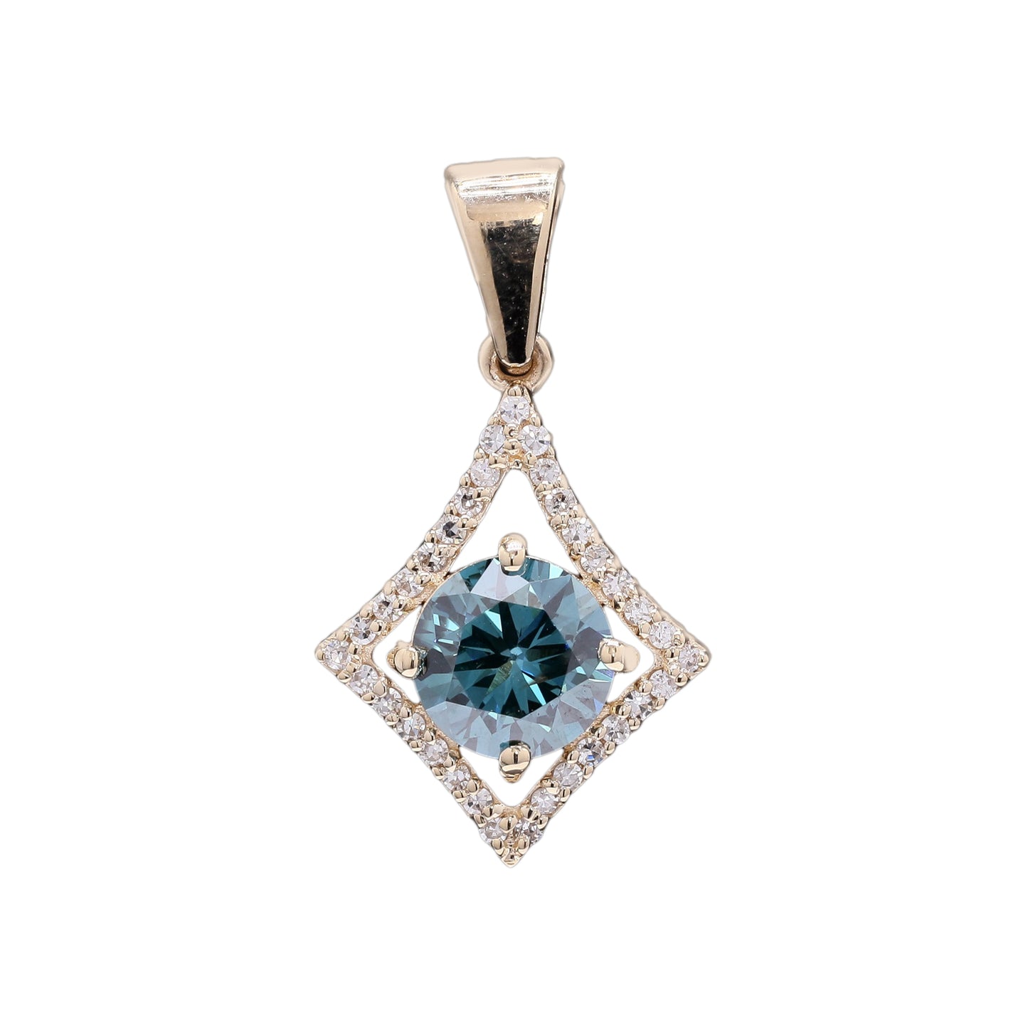 0.92 Ct Round Blue Diamond 14K Gold Pendant
