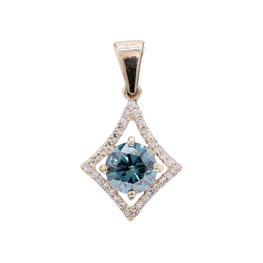0.92 Ct Round Blue Diamond 14K Gold Pendant