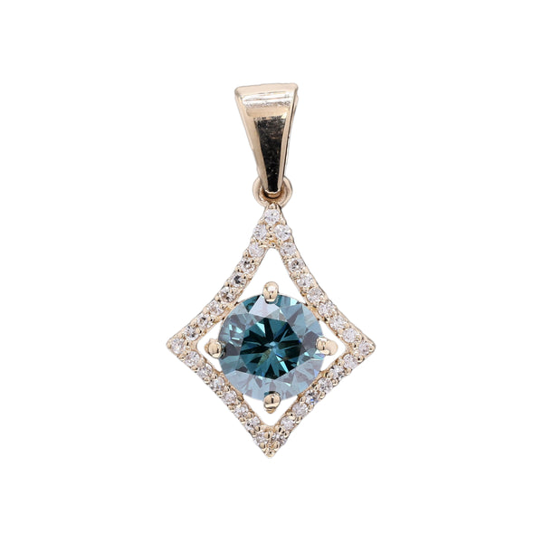 0.92 Ct Round Blue Diamond 14K Gold Pendant