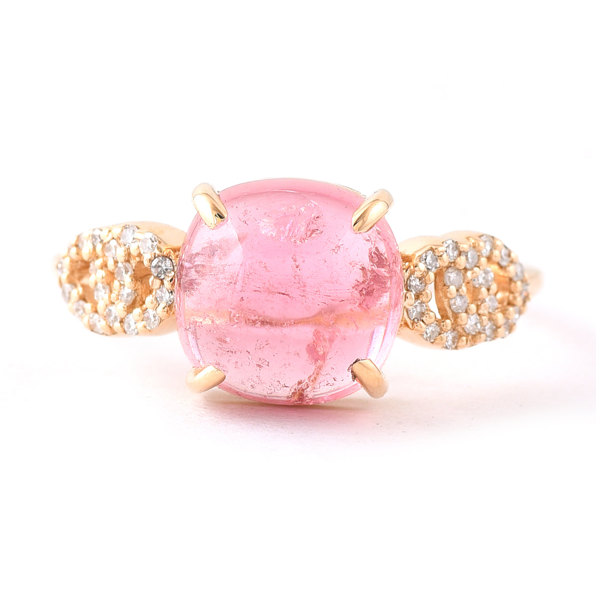 3.11 Ct Cushion Cabochon Cut Natural Pink Tourmaline 14K Gold Ring