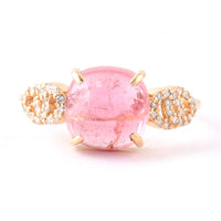 3.11 Ct Cushion Cabochon Cut Natural Pink Tourmaline 14K Gold Ring
