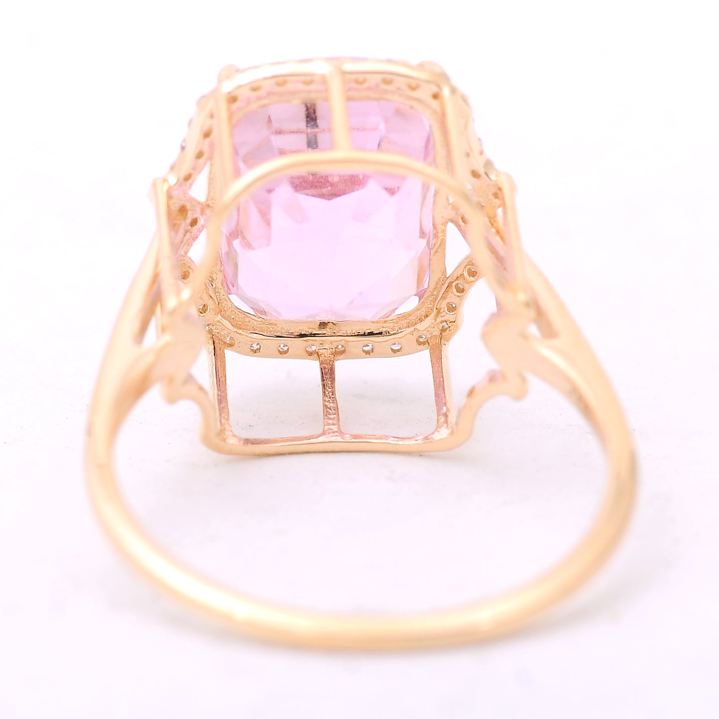 6.76 Ct Cushion Mixed Cut Natural Kunzite 14K Gold Ring