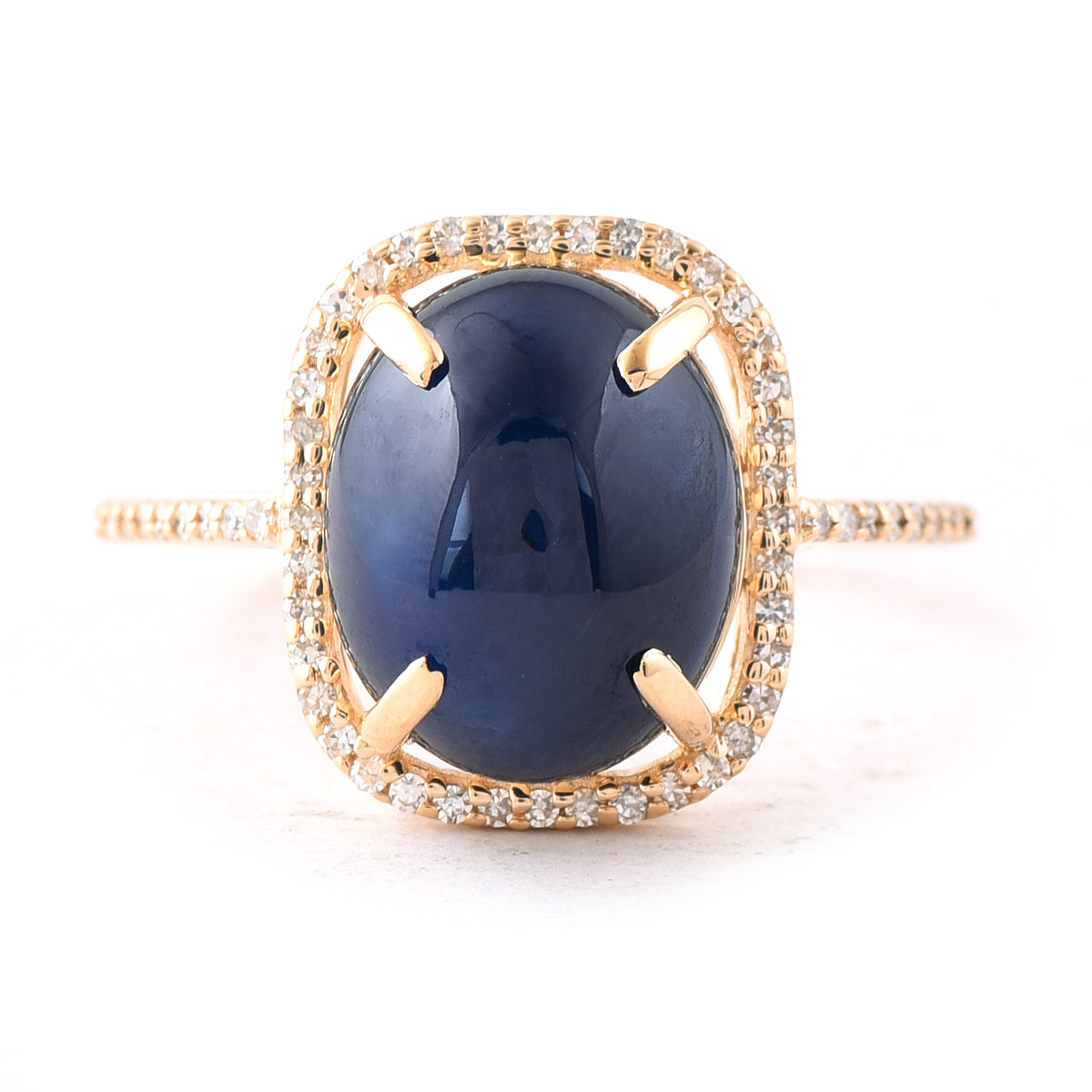 6.24 Ct Oval Cabochon Cut Natural Sapphire 14K Gold Ring