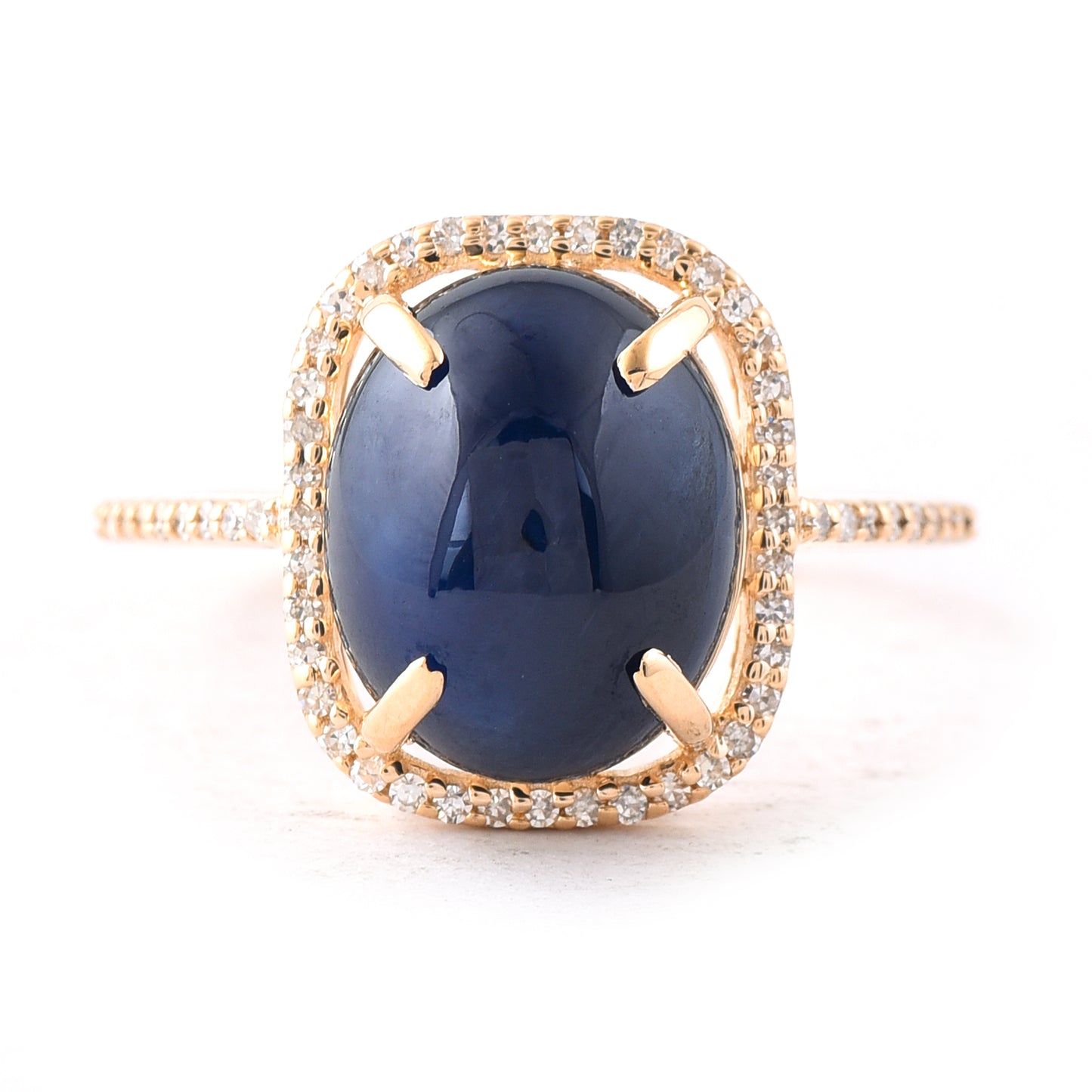 6.24 Ct Oval Cabochon Cut Natural Sapphire 14K Gold Ring
