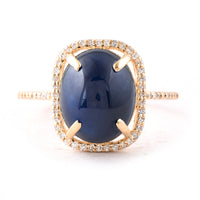 6.24 Ct Oval Cabochon Cut Natural Sapphire 14K Gold Ring
