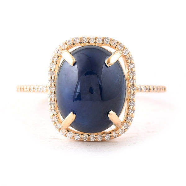 6.24 Ct Oval Cabochon Cut Natural Sapphire 14K Gold Ring