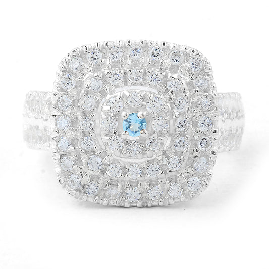 0.53 Ct Round Swiss Blue Topaz, Cubic Zirconia 925 Sterling Silver Ring