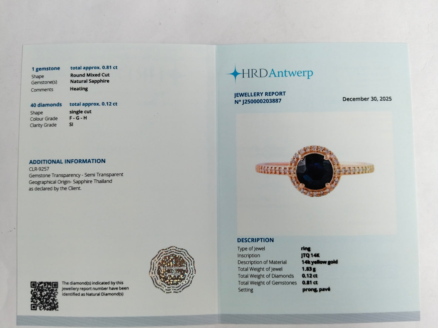0.93 Ct Round Mixed Cut Natural Sapphire 14K Gold Ring