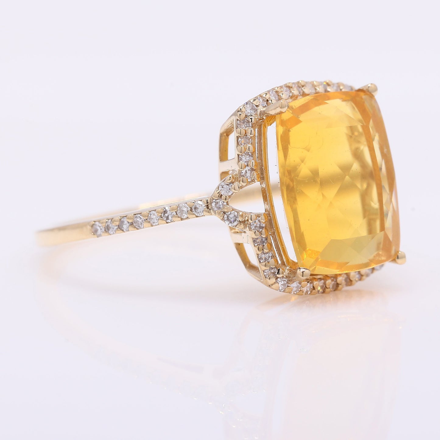 3.11 Ct Cushion Mixed Cut Natural Fire Opal 14K Gold Ring