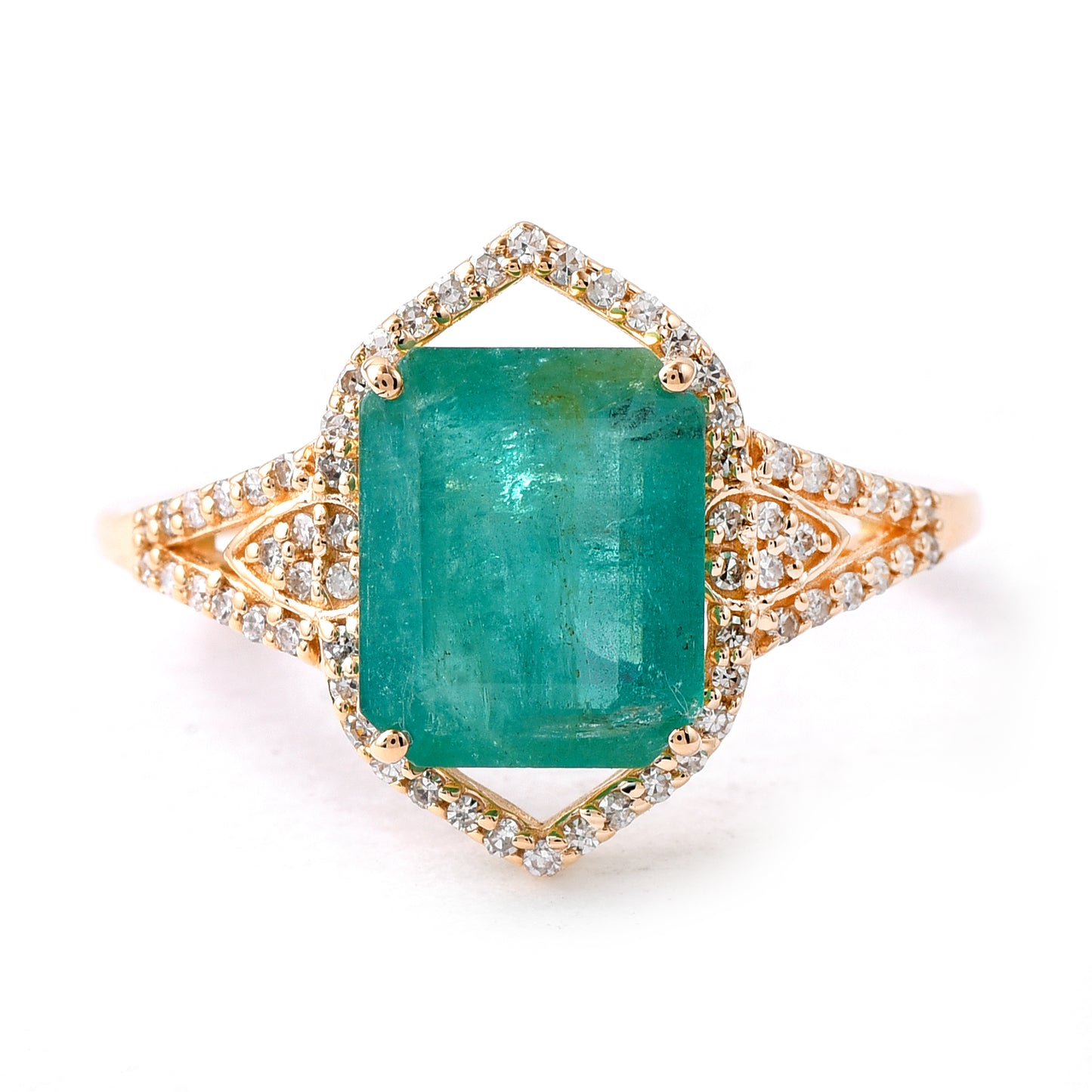3.19 Ct Octagon Step Cut Natural Emerald 14K Gold Ring