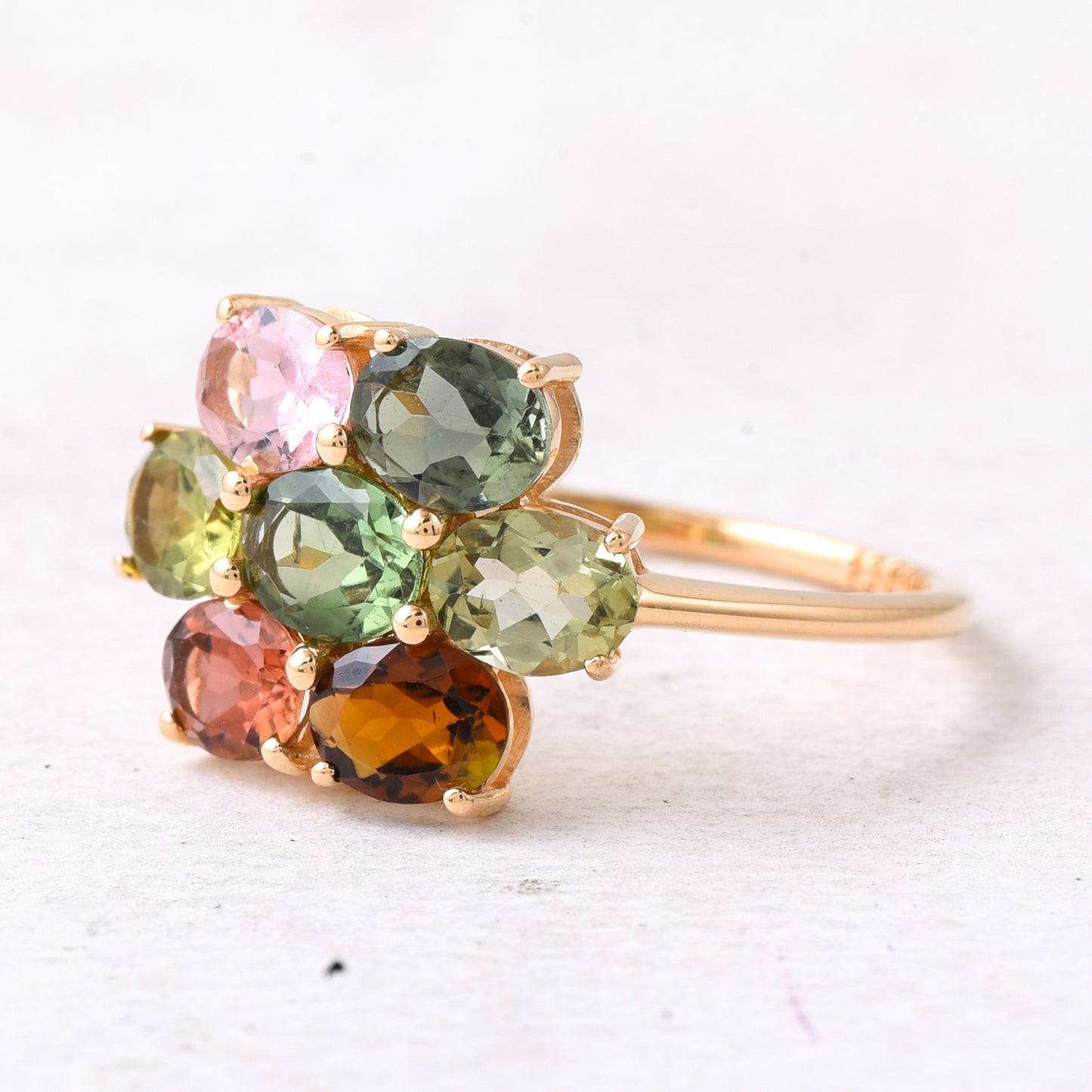 2.18 Ct Oval Mixed Cut Natural Multi-Coloured Tourmaline 14K Gold Ring