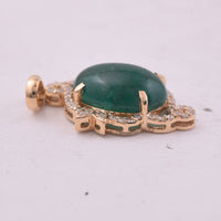 3.86 Ct Oval Cabochon Cut Natural Emerald 14K Gold Pendant