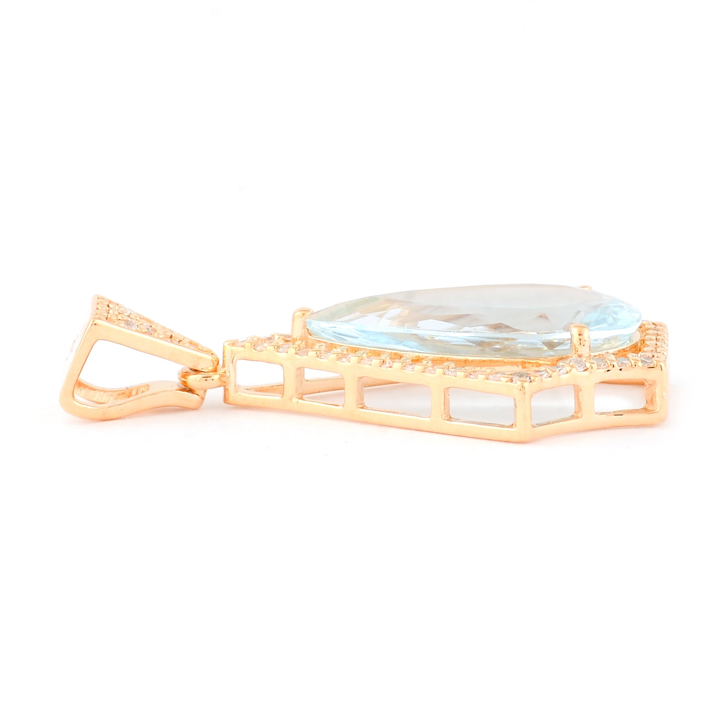 2.44 Ct Pear Mixed Cut Natural Aquamarine 14K Gold Pendant