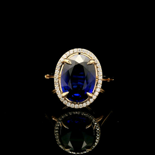4.26 Ct Oval Mixed Cut Lab Grown Sapphire 14K Gold Ring