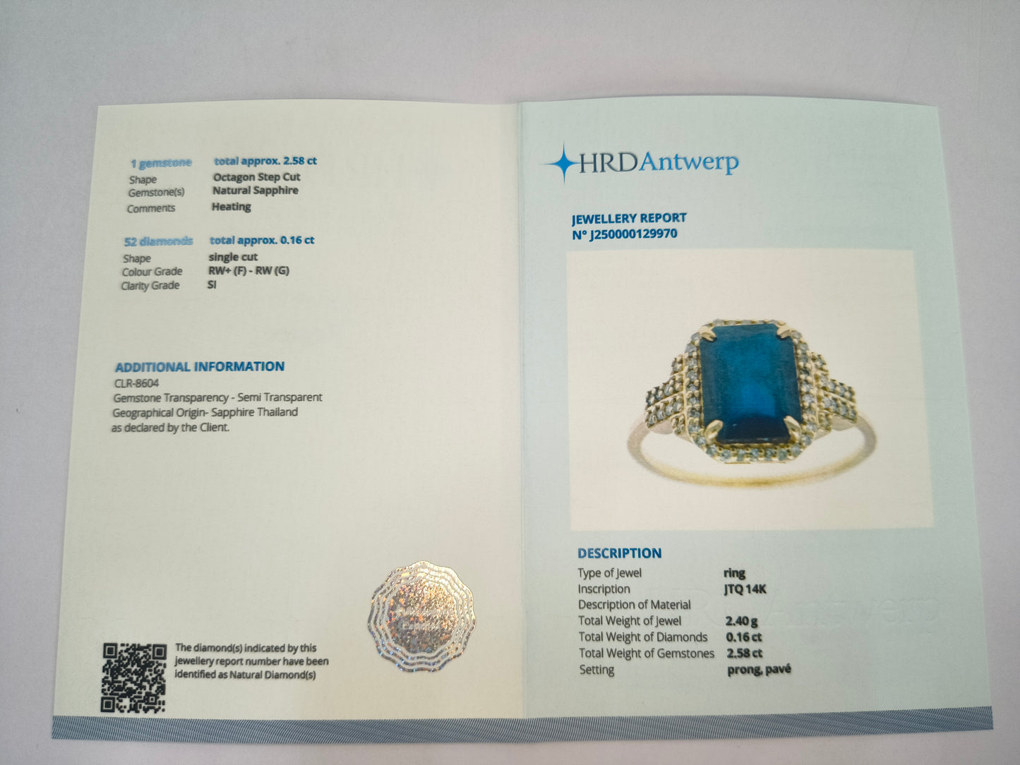 2.74 Ct Octagon Natural Sapphire 14K Gold Ring