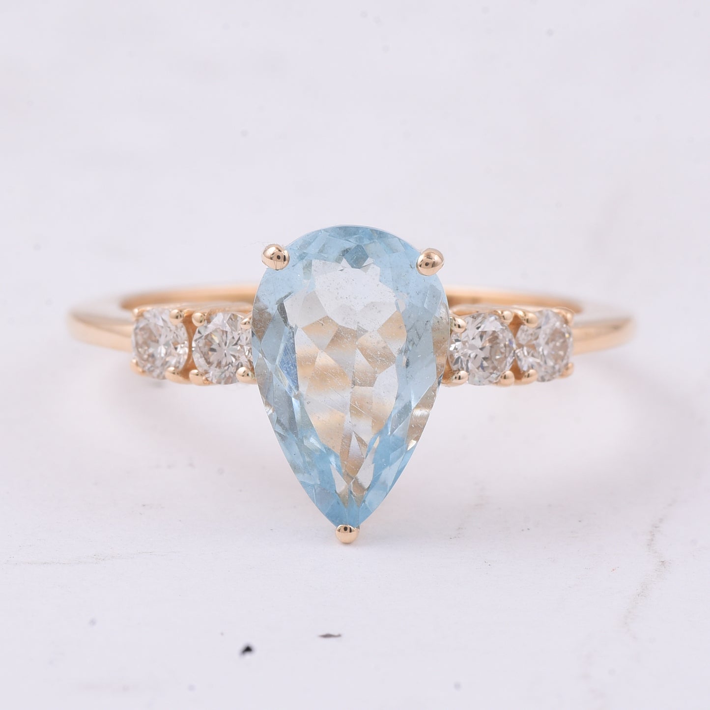2.24 Ct Pear Natural Aquamarine 14K Gold Ring