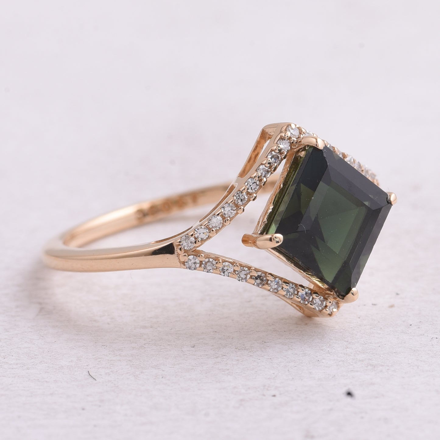 2.06 Ct Square Step Cut Natural Green Tourmaline 14K Gold Ring