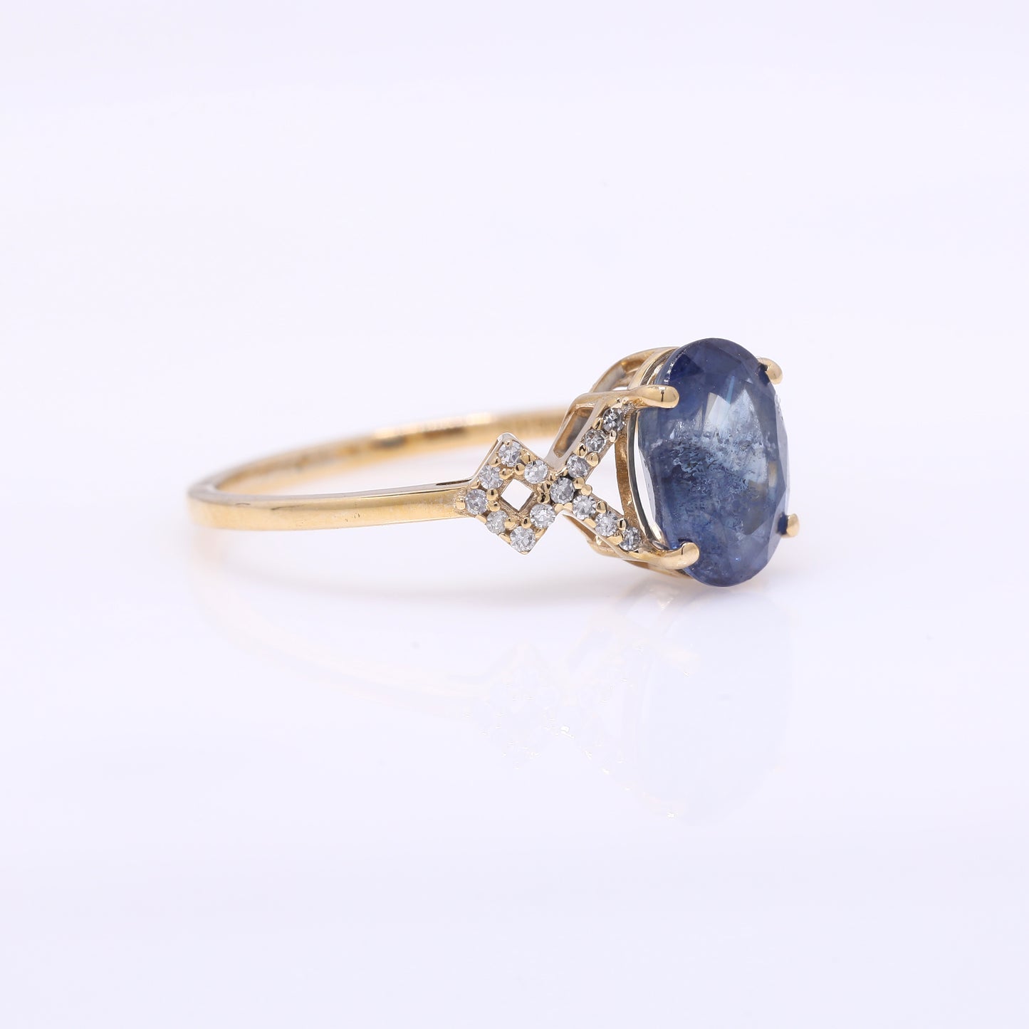 2.44 Ct Oval Mixed Cut Natural Sapphire 14K Gold Ring