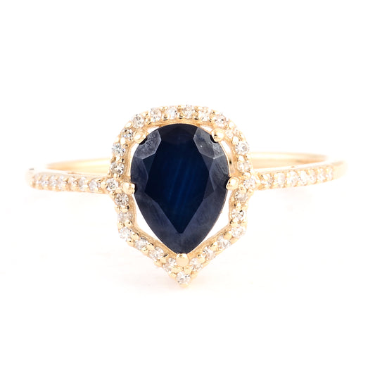 1.82 Ct Pear Mixed Cut Natural Corundum Sapphire 14K Gold Ring
