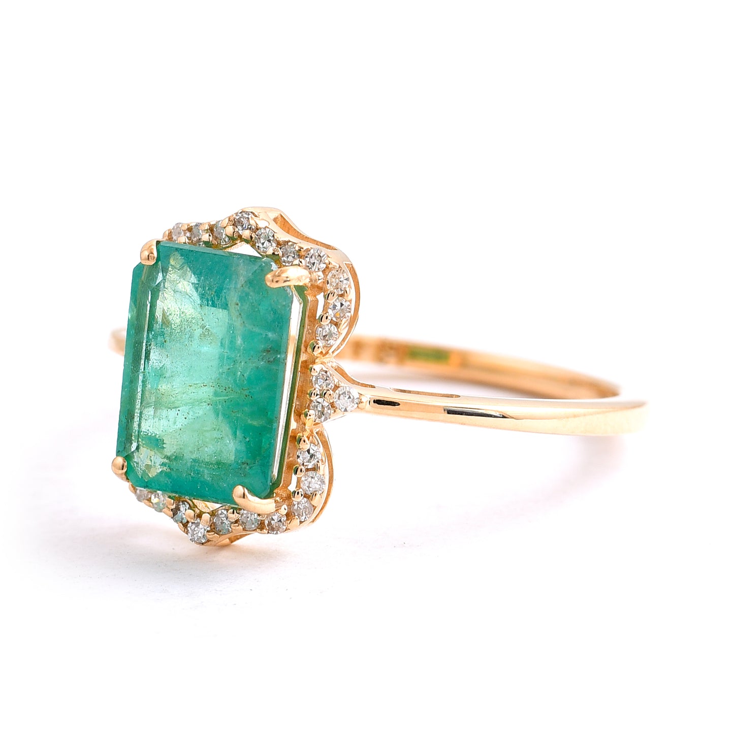 2.02 Ct Octagon Step Cut Natural Emerald 14K Gold Ring
