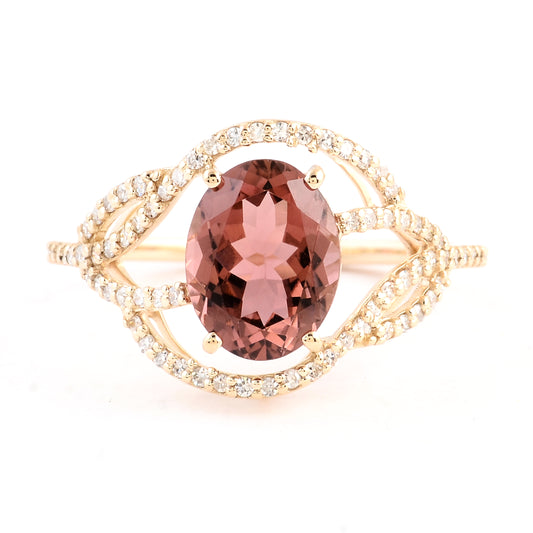 2.04 Ct Oval Mixed Cut Natural Tourmaline 14K Gold Ring