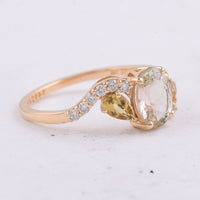 1.76 Ct Pear, Oval Natural Multi-Coloured Tourmaline 14K Gold Ring