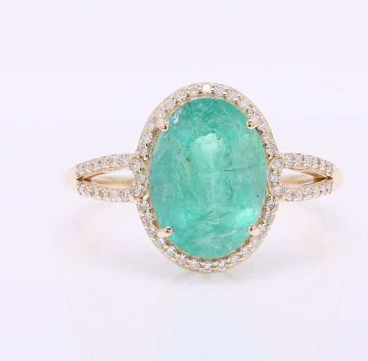 3.77 Ct Oval Mixed Cut Natural Emerald 14K Gold Ring