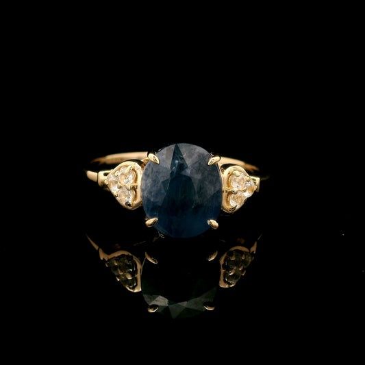 3.01 Ct Oval Mixed Cut Natural Corundum Sapphire 14K Gold Ring