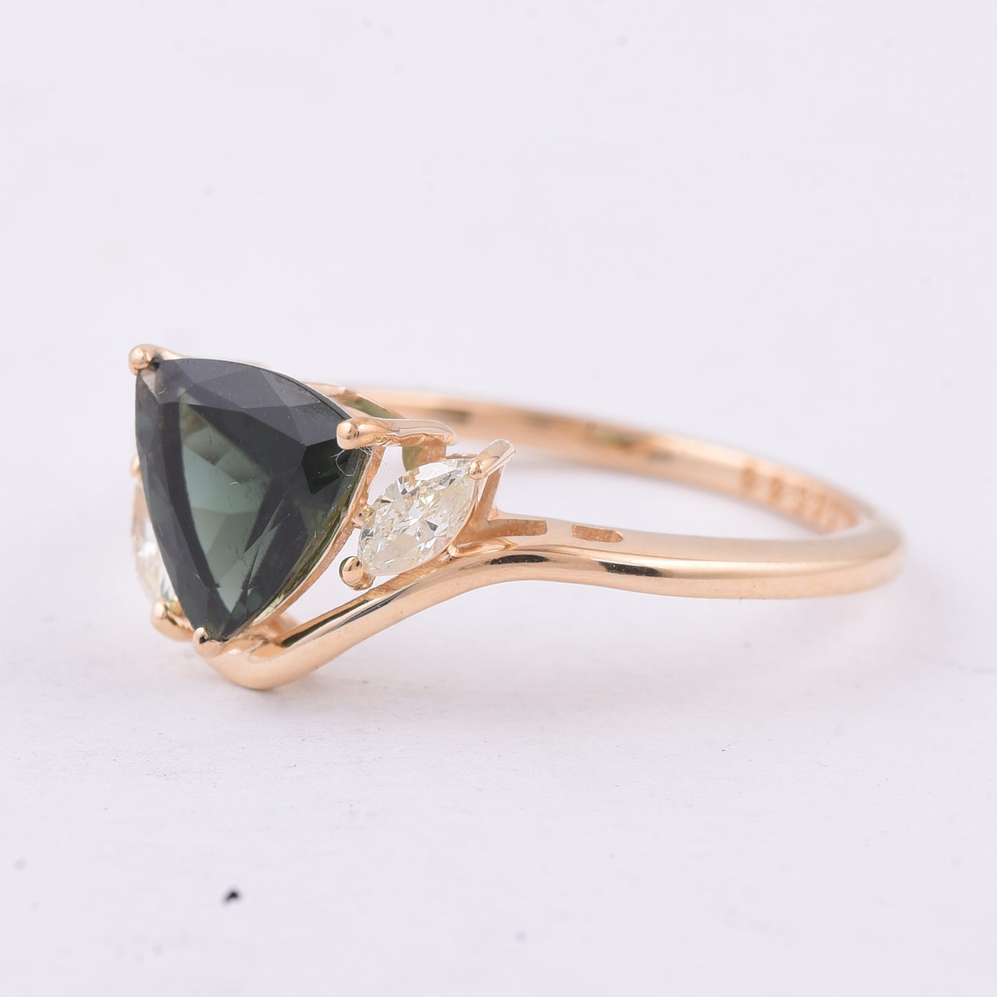 1.29 Ct Triangle Natural Green Tourmaline 14K Gold Ring