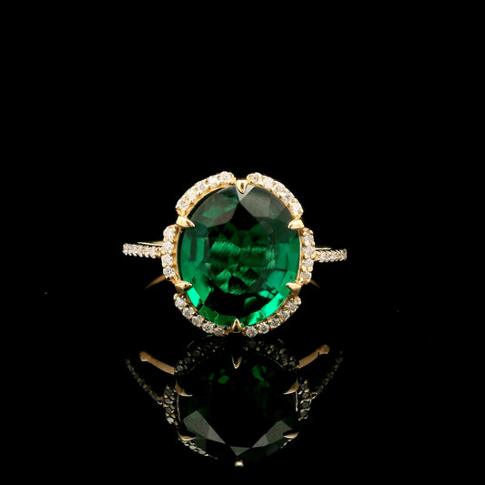 2.98 Ct Oval Mixed Cut Lab Grown Emerald 14K Gold Ring