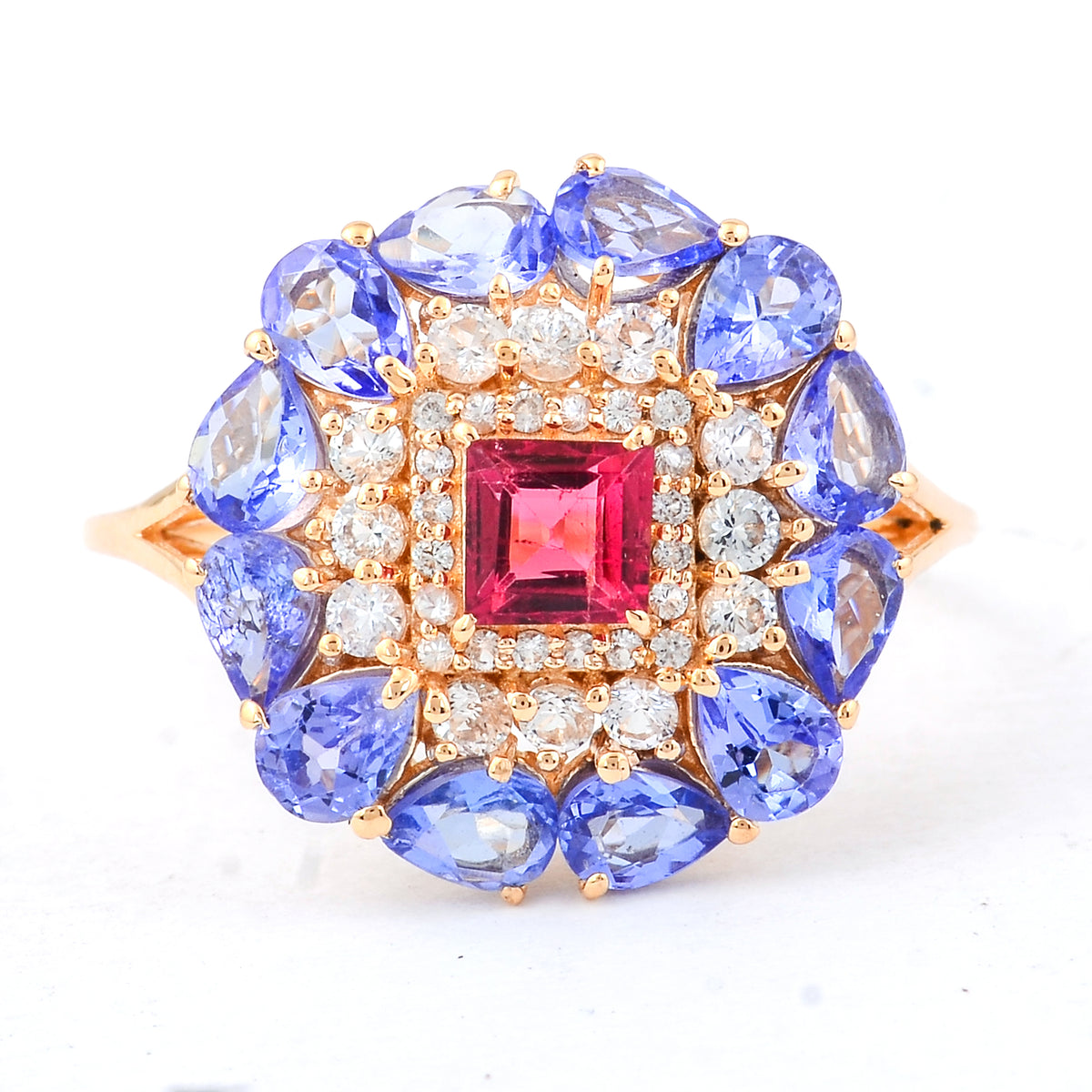 2.60 Ct Square Rubellite 14K Gold Ring