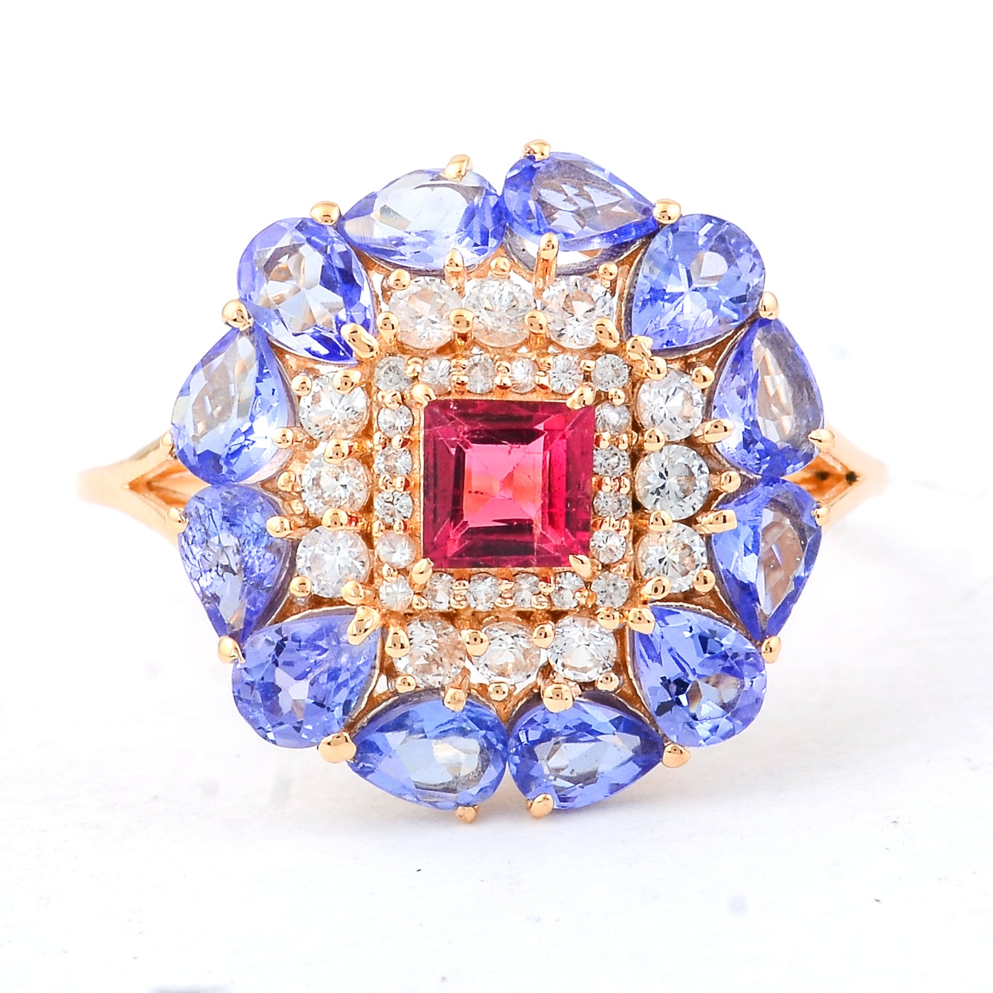 2.60 Ct Square Rubellite 14K Gold Ring