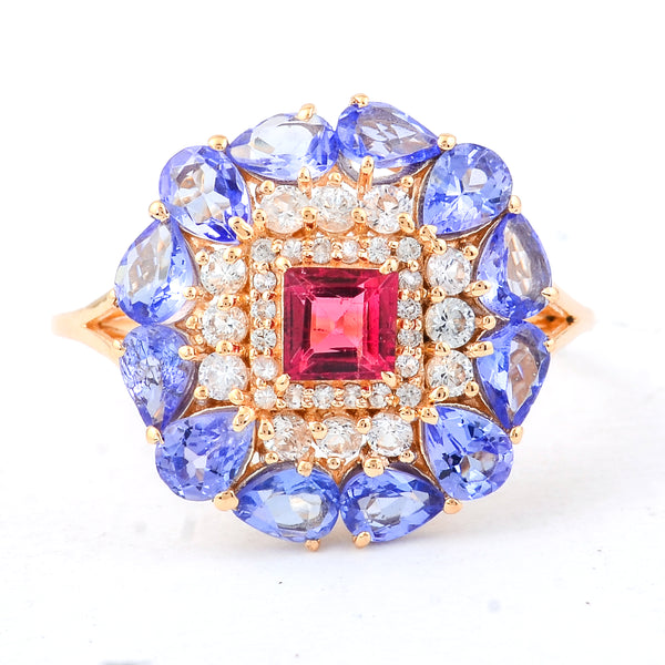 2.60 Ct Square Rubellite 14K Gold Ring