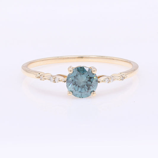 0.52 Ct Round Blue Diamond 14K Gold Ring