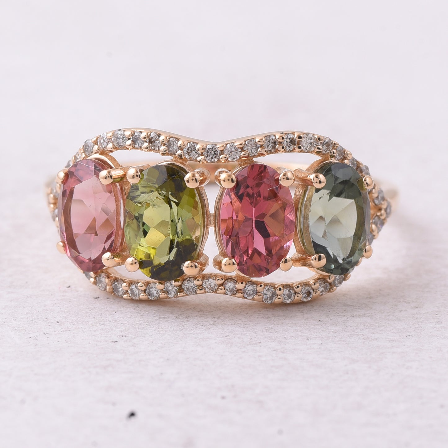 2.32 Ct Oval Mixed Cut Natural Multi-Coloured Tourmaline 14K Gold Ring