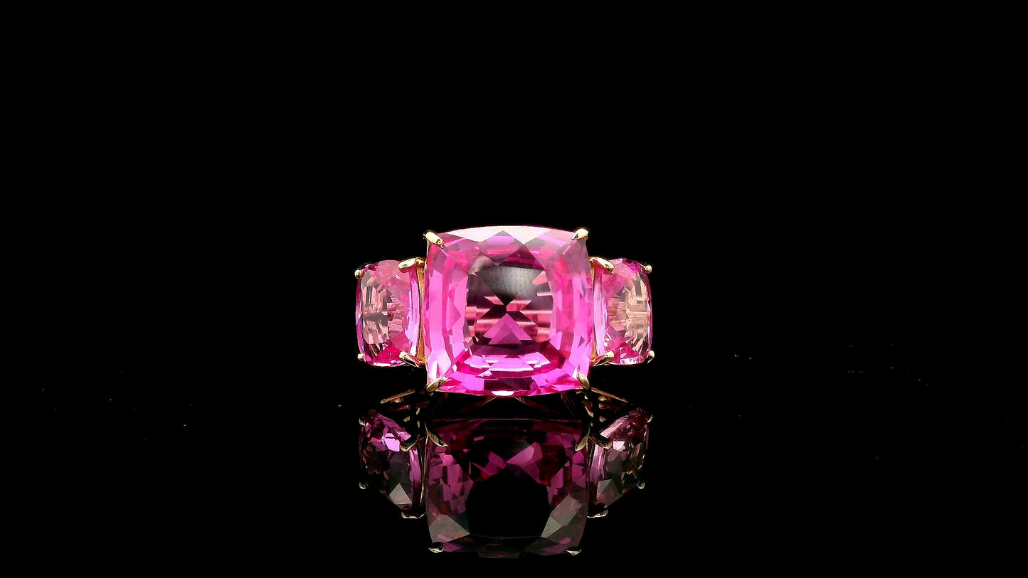 21.51 Ct Cushion Lab Grown Pink Sapphire 14K Gold Ring