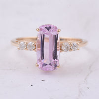 3.85 Ct Cushion Natural Kunzite 14K Gold Ring