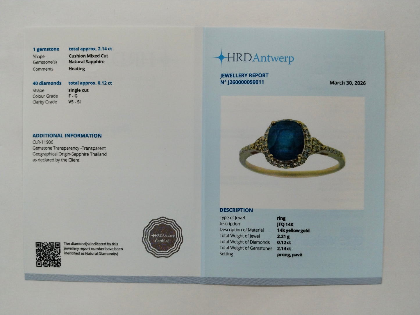 2.26 Ct Cushion Mixed Cut Natural Sapphire 14K Gold Ring