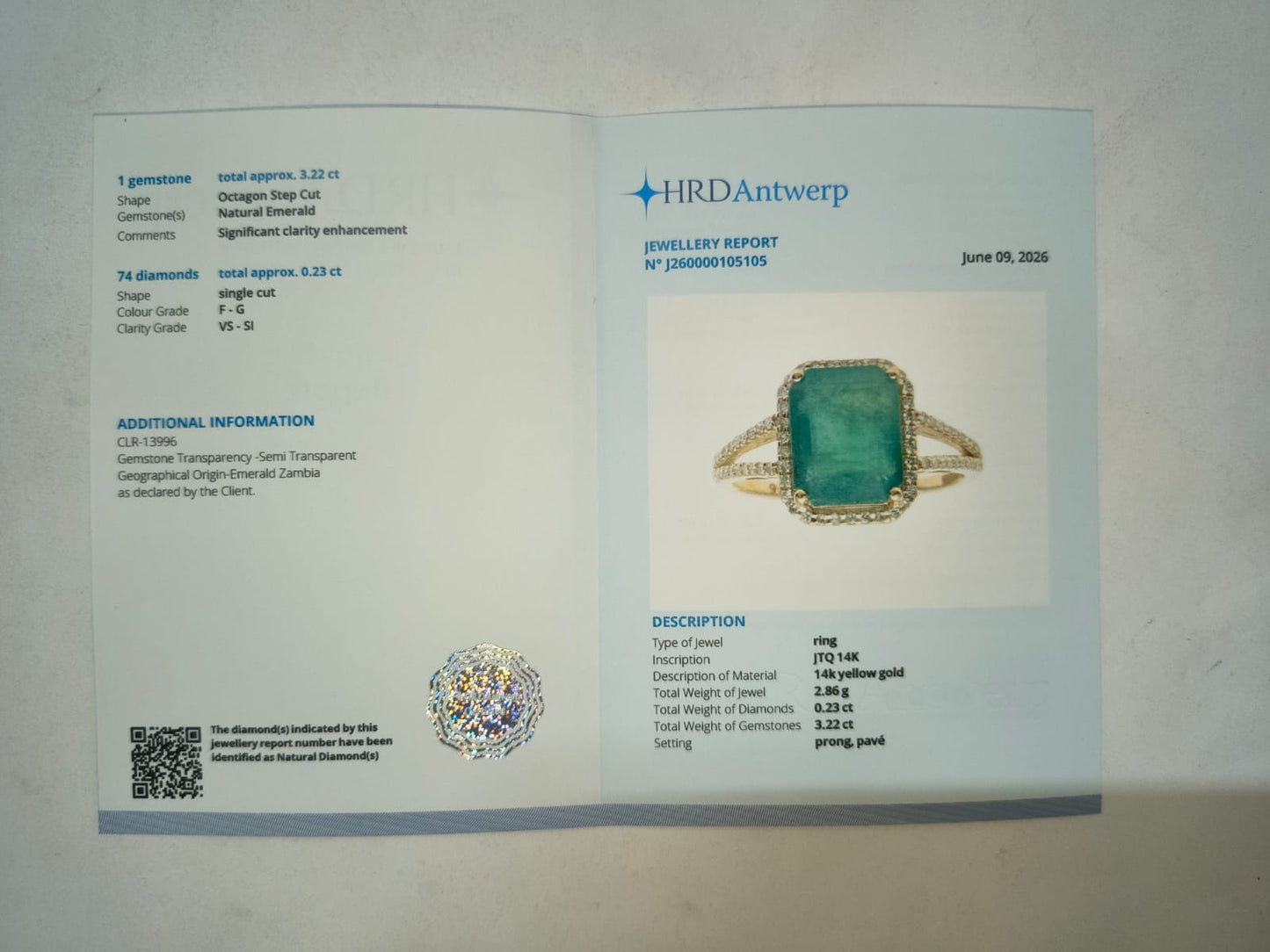 3.45 Ct Octagon Step Cut Natural Emerald 14K Gold Ring