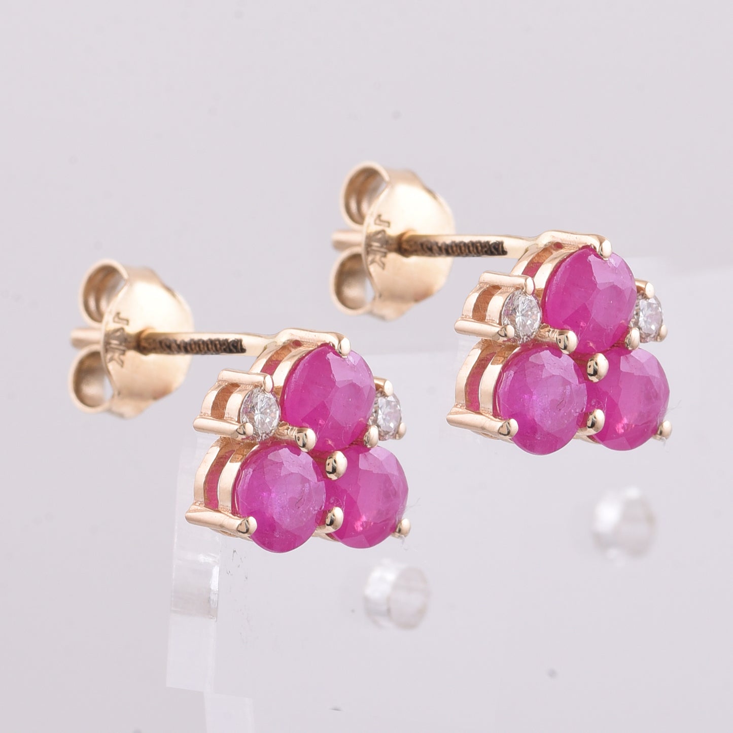 1.77 Ct Round Natural Ruby 14K Gold Earrings