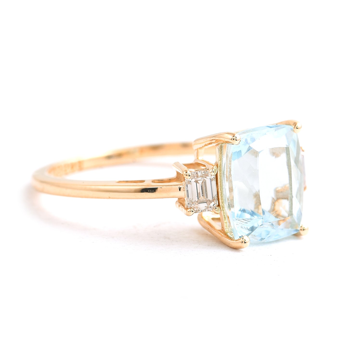 1.92 Ct Cushion Mixed Cut Natural Aquamarine 14K Gold Ring