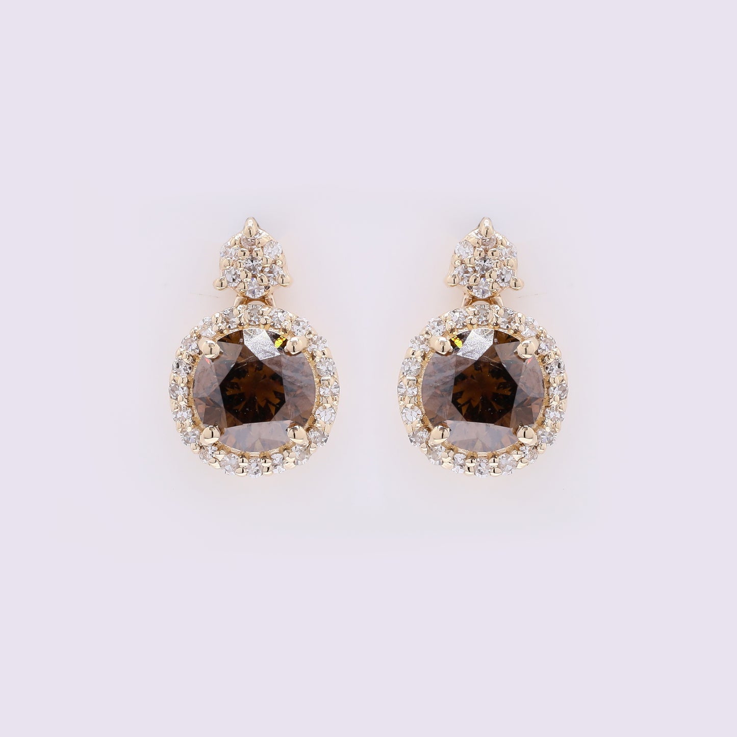 1.41 Ct Round Red Diamond 14K Gold Earrings